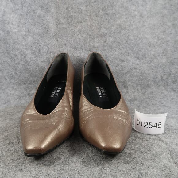 Stuart Weitzman Shoes Womens 8.5 Pump Classic Retro Leather Metallic Chunky Heel - Picture 2 of 13